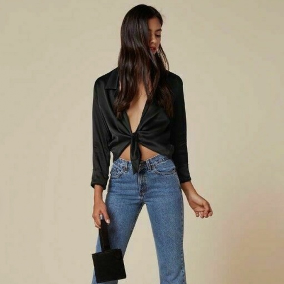 Reformation Basinger Silk Tie Collar Top size XS - Picture 2 of 6